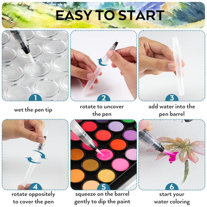 Watercolor Paint Set, 48 Water Colors Kit with 3 Painting Brushes, Palette, Watercolor Pen, Non-toxic Painting Supplies for Kids, Adults, Students, Beginners and Artists