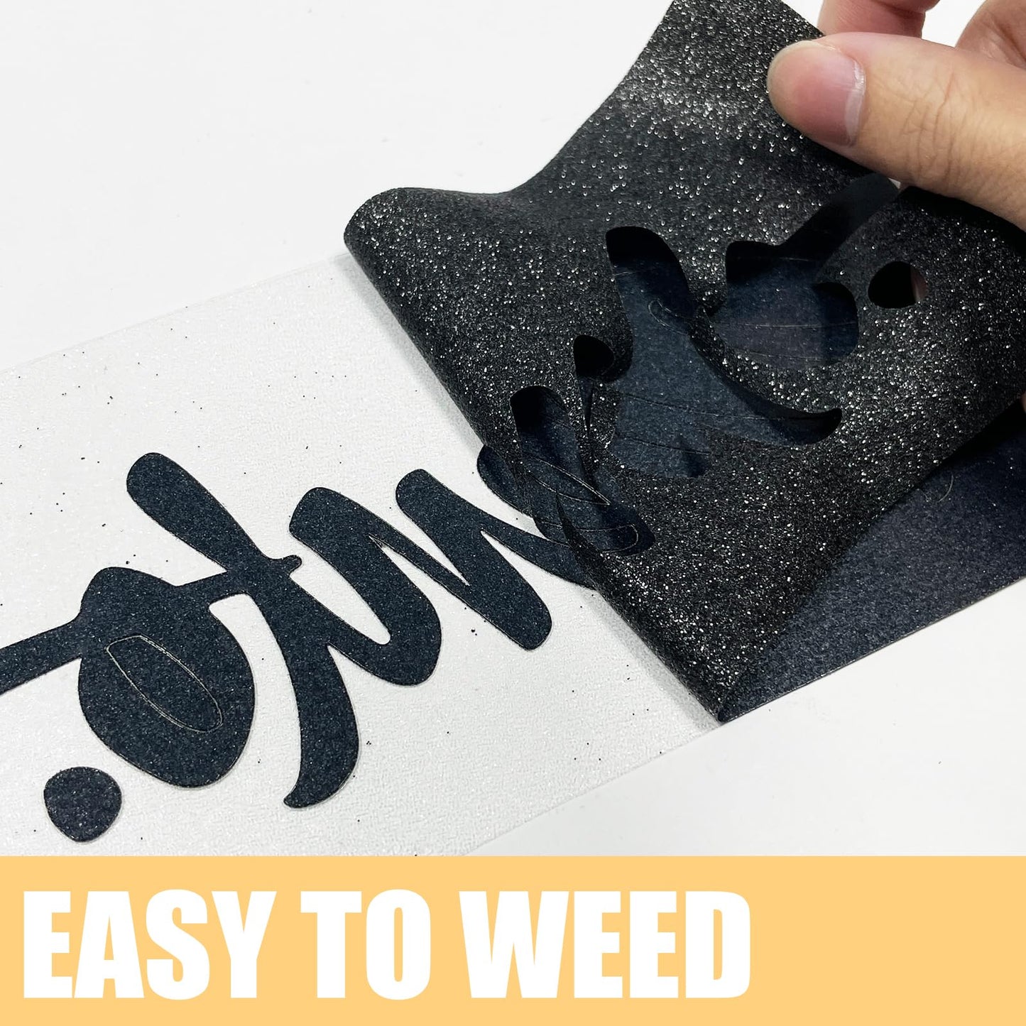 Black Glitter HTV Heat Transfer Vinyl Rolls- 10" x 8ft. Glitter HTV Black for Shirts. Iron on Vinyl and Heat Transfer Vinyl for All Cutters Machines. Easy to Cut & Weed Heat Vinyl Designs
