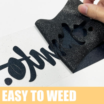 Black Glitter HTV Heat Transfer Vinyl Rolls- 10" x 8ft. Glitter HTV Black for Shirts. Iron on Vinyl and Heat Transfer Vinyl for All Cutters Machines. Easy to Cut & Weed Heat Vinyl Designs