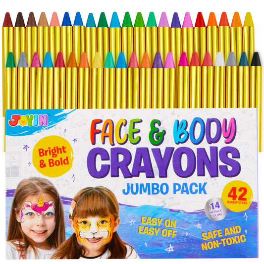 42 PCS Face and Body Paint Crayons, Face Painting Kit Safe and Non-Toxic Ultimate Party Pack Including 14 Metallic Colors for Birthday Makeup Party Supplies, Festivals, Gifts for Kids Girls Boys