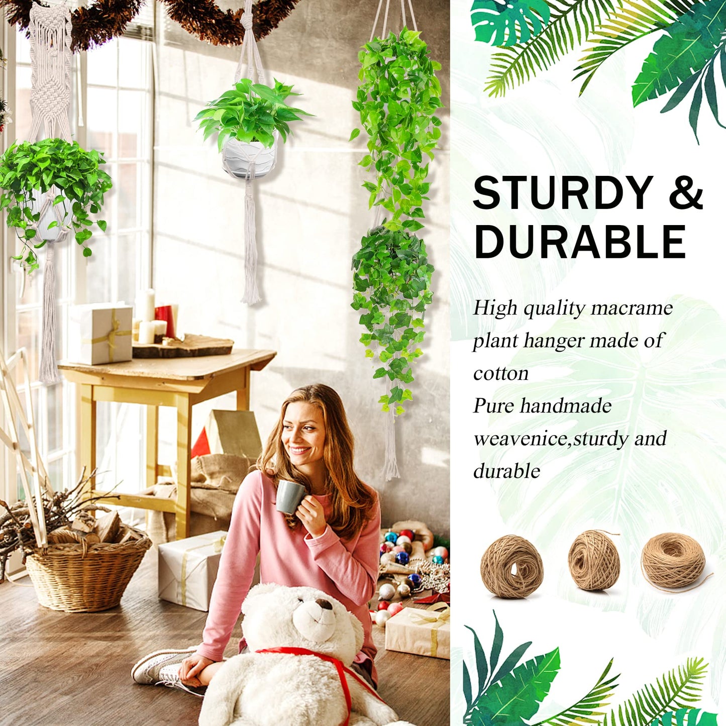 Macrame Plant Hanger,7 Pack Plant Hanger Indoor Hanging Planters with 7Pcs Ceiling and S Hooks-Handmade Macromay Plant Hangers Outdoor Macrame Plant Holder for Boho Home Decor