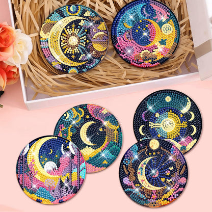 8 PCS Mystical Moon Diamond Art Coasters Diamond Art Coasters Kits with Holder Mystical Moon DIY Coasters for Beginners, Adults, Kids, Diamond Art Crafts Supplies