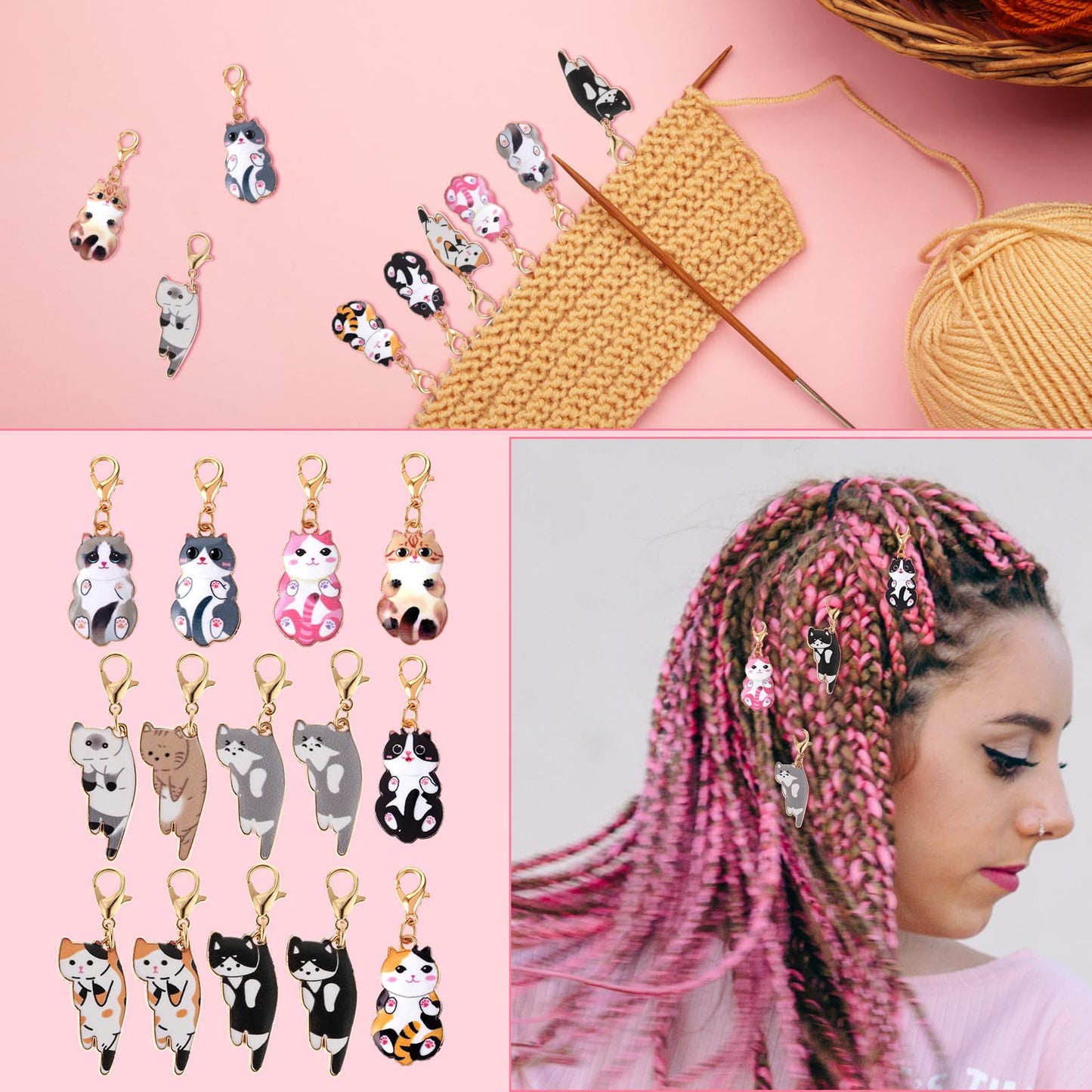 14 Pcs Cat Stitch Marker Lovely Keychain with Lobster Claw Clasp Animal Leverback Knitting Charm Large Crochet Locking Marker Alloy Weaving Sewing Accessories for Needlework Adult DIY Craft Handmade