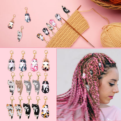 14 Pcs Cat Stitch Marker Lovely Keychain with Lobster Claw Clasp Animal Leverback Knitting Charm Large Crochet Locking Marker Alloy Weaving Sewing Accessories for Needlework Adult DIY Craft Handmade