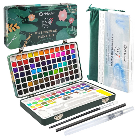 Watercolor Paint Set 128 Colors, Water Colors Paint Adult Set with Watercolor Papers and Brushes, Perfect Watercolor Kit for Beginners & Professionals