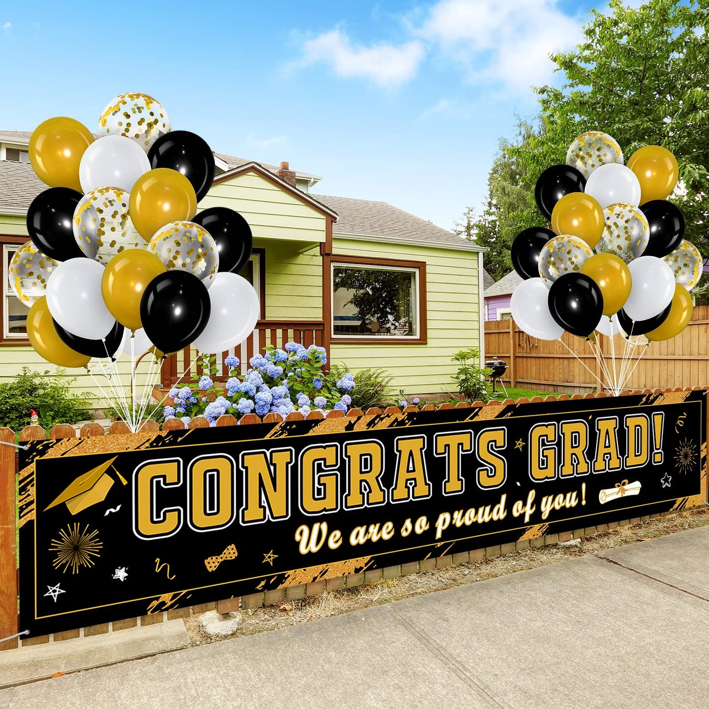 36 Pieces Class of 2025 Graduation Party Decorations Banner, Large Congrats Grad Banner with 35 Pieces Balloons 2025 Yard Signs for High School College Graduation Party Supplies(Black Gold)