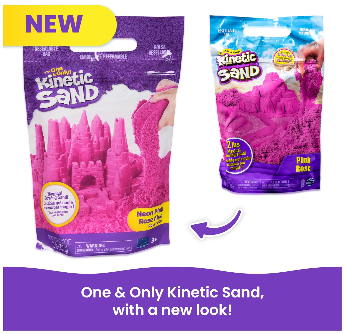 2lbs Pink Play Sand, Moldable Sensory Toys for Kids, Resealable Bag (Packaging May Vary), for Ages 3 and up