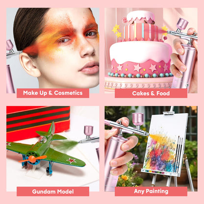 Airbrush Kit with Compressor, 30PSI High-Pressure Rechargeable Cordless Air Brush Gun with 0.3mm Nozzle & Cleaning Brush Set for Nail Art, Makeup, Painting, Cake Decor, Barber, Tattoo, Model