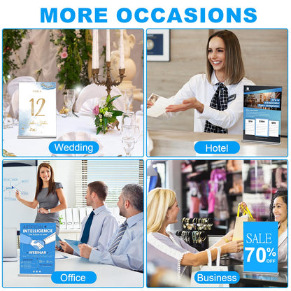 10 Pack Acrylic Sign Holder 4x6, Double-Sided Stand up Table Top Sign Holders, Clear Acrylic Picture Frame Paper Holder Display Stand for Office Business Store Wedding Party
