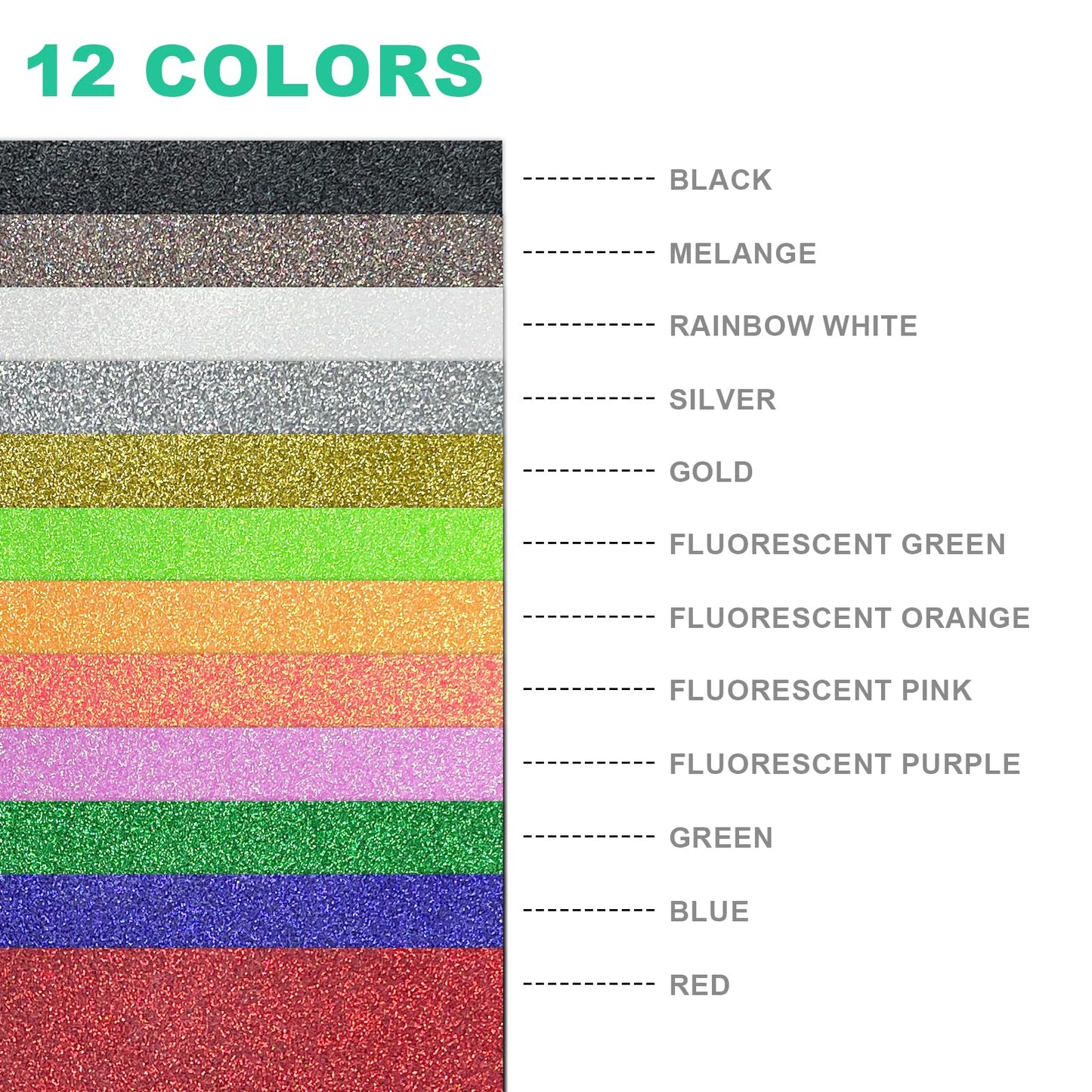 Glitter HTV Heat Transfer Vinyl Bundle - 12 Pack 12 "X10 Glitter Iron on Vinyl for DIY T-Shirts Sheets for Glitter Iron on Vinyl, Cricut Heat Transfer Vinyl- Easy to Cut & Weed for Heat Vinyl