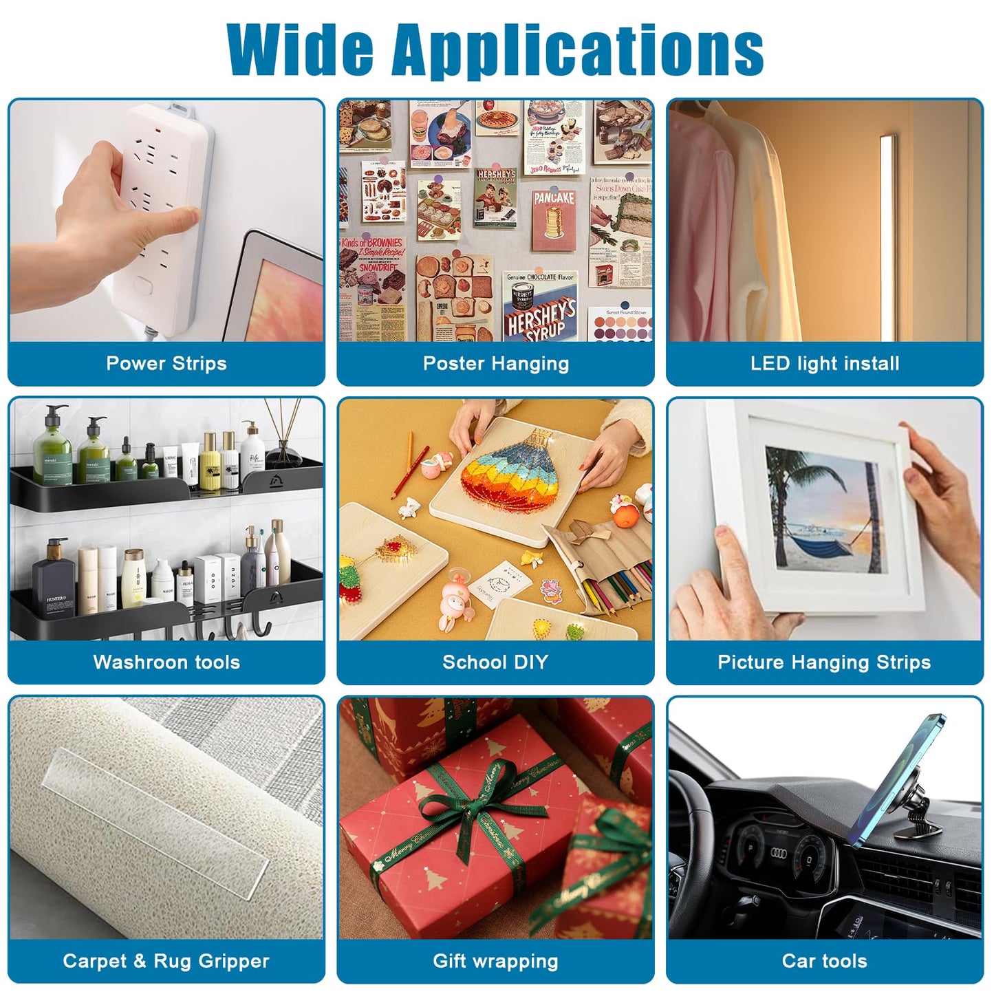 Double Sided Tape 0.39in X 9.85ft，Heavy Duty Removable Mounting Tape, Picture Hanging Adhesive Strips