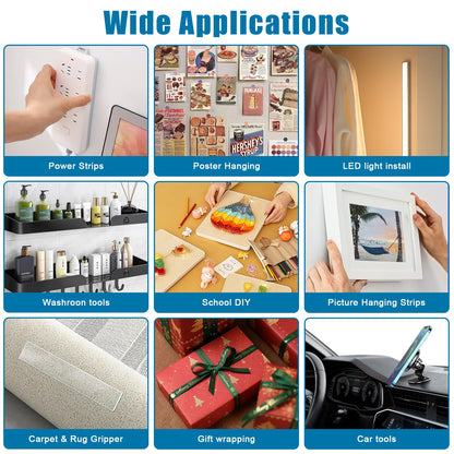 Double Sided Tape 0.39in X 9.85ft，Heavy Duty Removable Mounting Tape, Picture Hanging Adhesive Strips