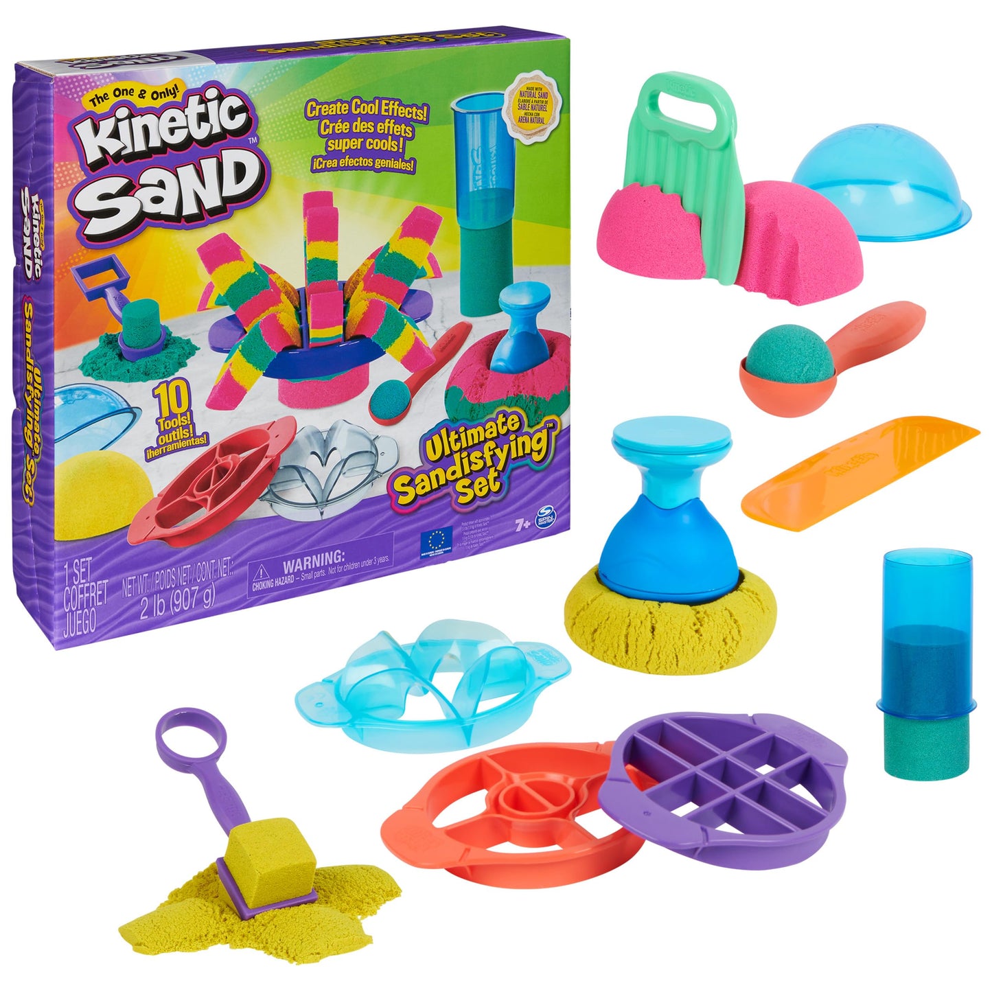 Ultimate Sandisfying Set with 2lbs Play Sand (Pink, Yellow & Teal), 10 Tools & Molds, Sensory Toys for Kids Ages 7 and up