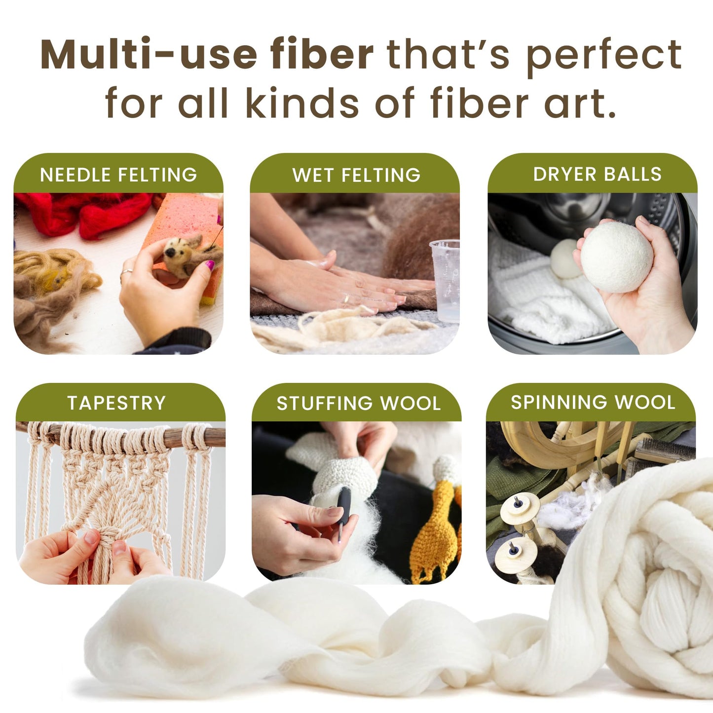 Wool Roving Top – 8 OZ Natural Corriedale, Bulk Pack, Best Core Wool for Needle Felting Wool, Wool Felting, Dryer Balls, Yarn Roving - Ethically Sourced, Processed in USA - White Ecru, 29.5 Micron