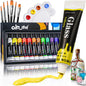 Acrylic Glass Paint Set with 6 Brushes, 1 Palette, 12 Colors Stain Glass Paints for Wine Glass, Waterproof Acrylic Enamel Paint Kit to Create Translucent Arts on Porcelain, Window & Ceramic