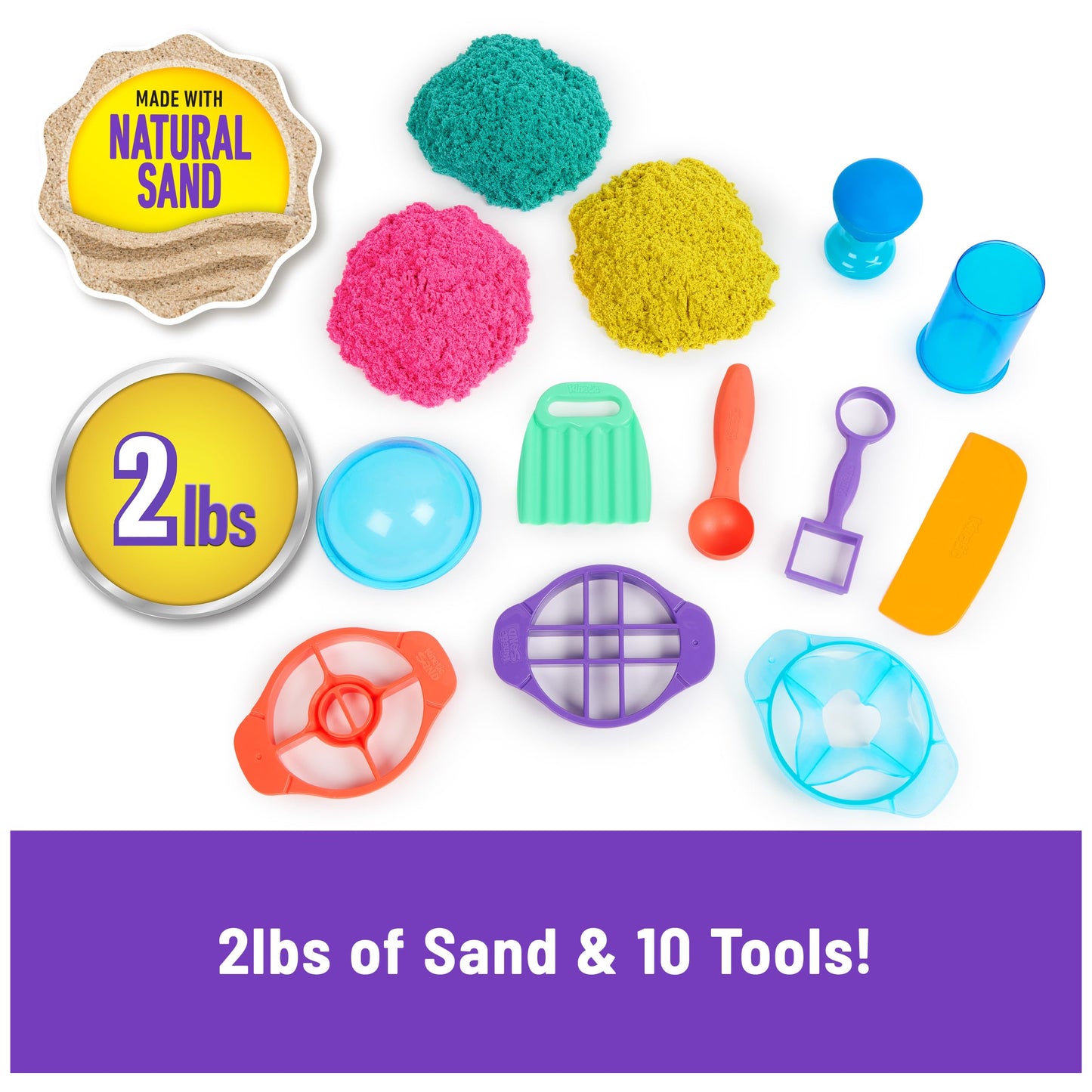 Ultimate Sandisfying Set with 2lbs Play Sand (Pink, Yellow & Teal), 10 Tools & Molds, Sensory Toys for Kids Ages 7 and up