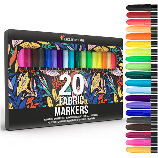 20 Fabric Markers Pens Set - Indelible and Permanent Fabric Paint Fine Point Textile Marker Pen