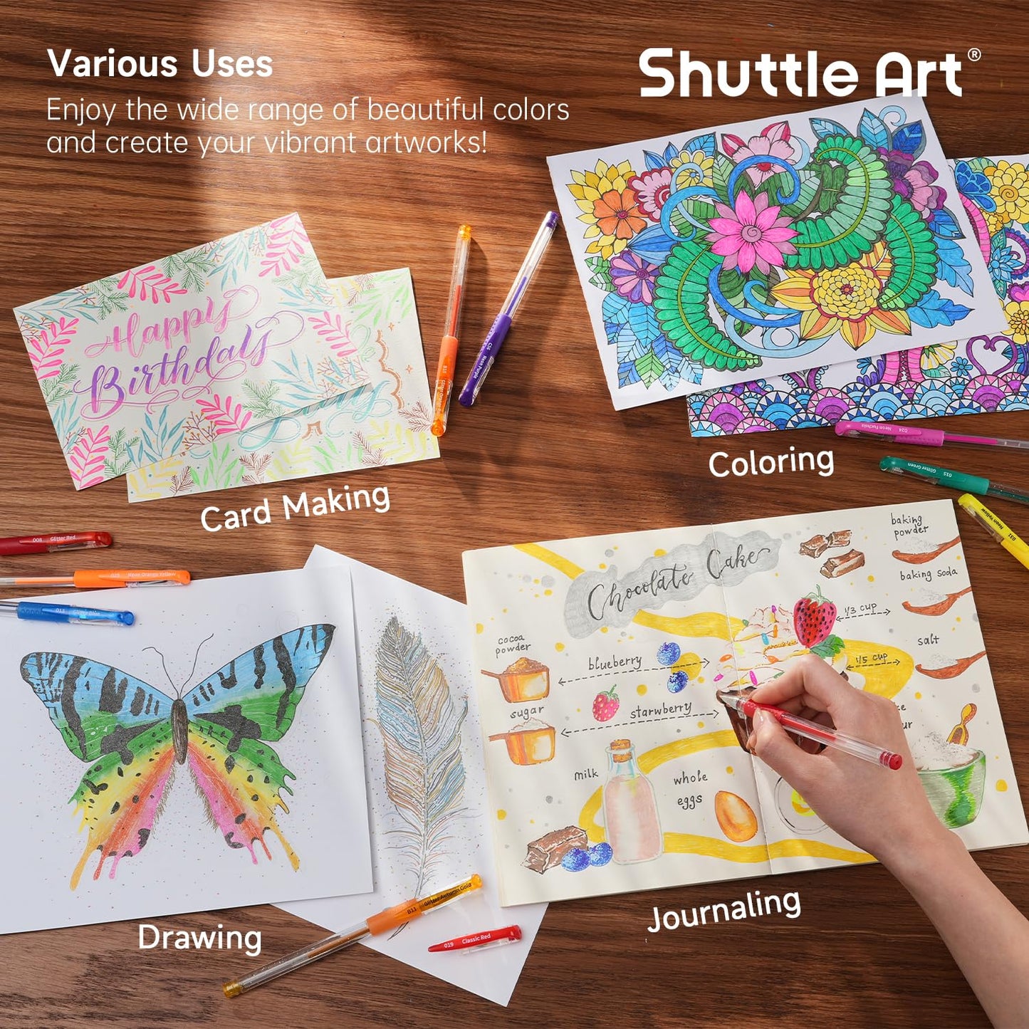 Gel Pens, 120 Pack Gel Pen Set 60 Colored Gel Pen with 60 Refills for Adults Coloring Books Drawing Doodling Crafts Scrapbooking Journaling