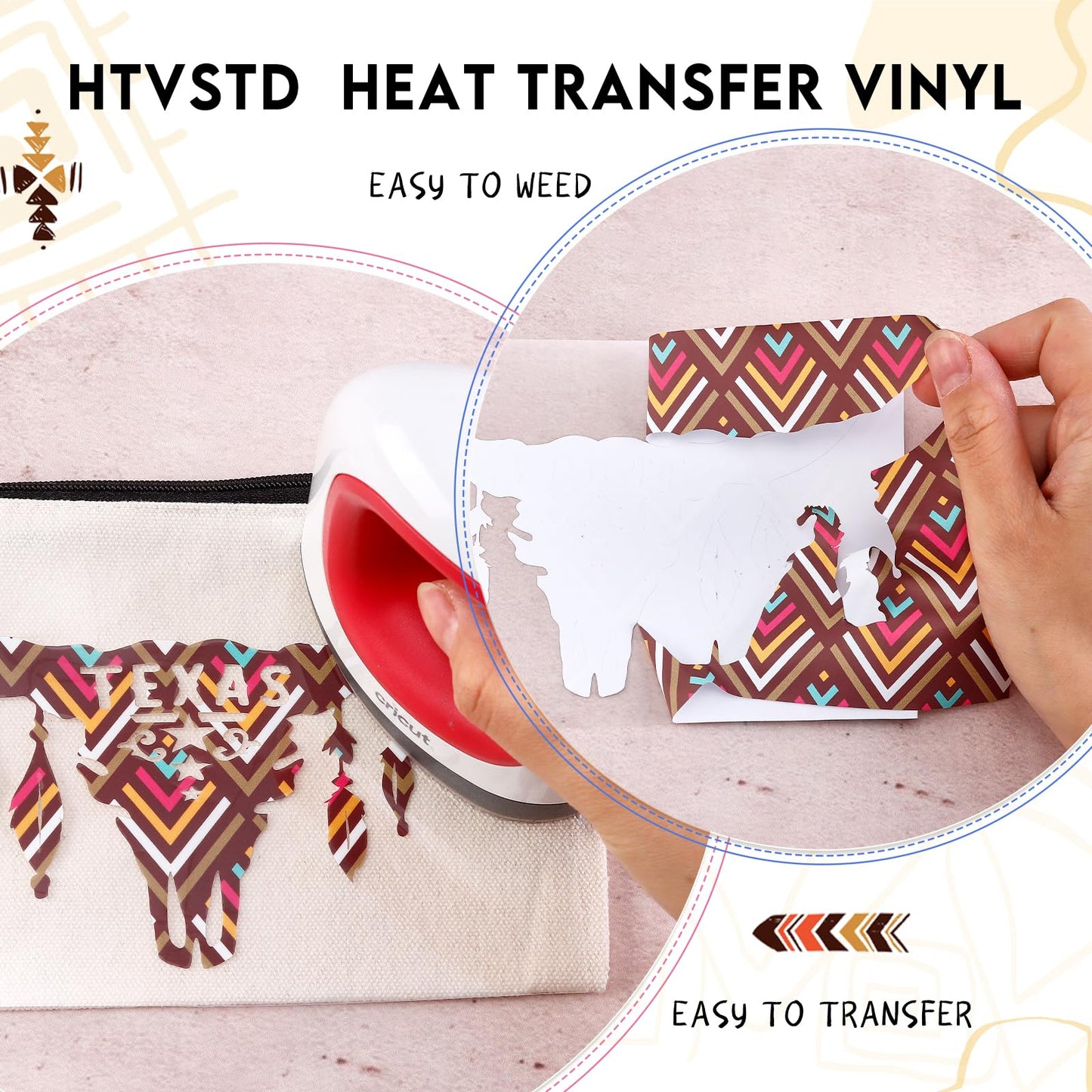 Aztec Patterned HTV Vinyl -12 Sheets 12'' x 10''Brown Heat Transfer Vinyl Geometric Iron on Vinyl for Fabrics Aztec Tribal HTV