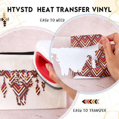 Aztec Patterned HTV Vinyl -12 Sheets 12'' x 10''Brown Heat Transfer Vinyl Geometric Iron on Vinyl for Fabrics Aztec Tribal HTV