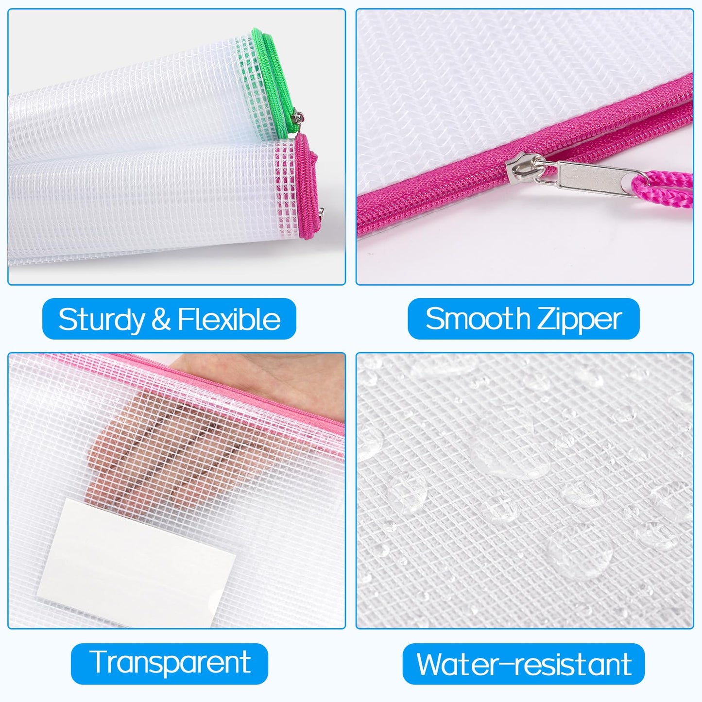 20 Pack Mesh Zipper Pouch Bags, A4 Letter Size, Zipper Bags with Label Pocket, Waterproof Zipper Pouches for Classroom Organization, Board Game Storage, Document Bag for Office School Supplies