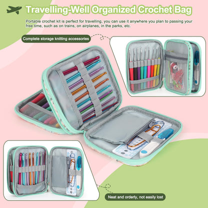 Crochet Hooks Set with Crochet Case, 73 pcs Knitting Accessories Ergonomic Crochet Hook for Making Bag, Glovers, Sock, Colorful Soft Handle Knitting Needles Kits DIY Hand Tool