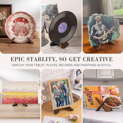Plate Stand for Display - 6.5 Inch Plate Holder Display Stand, Wooden Picture Frame Holder, Decorative Table Top Easels