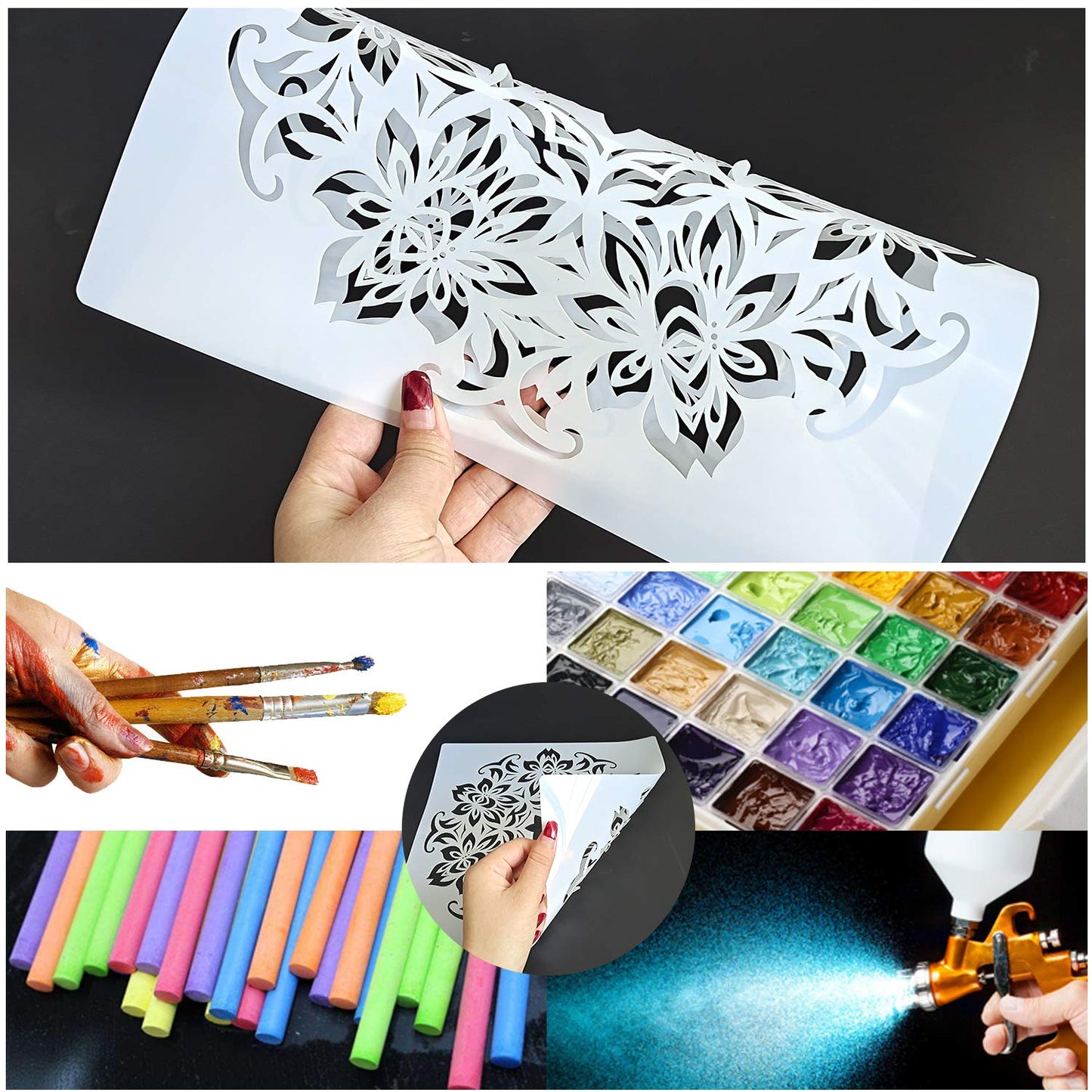 9 Pack (12x12 Inch) Large Reusable Stencil Mandala Stencil Laser Cut Painting Template for Floor Wall Tile Fabric Furniture Stencils Painting