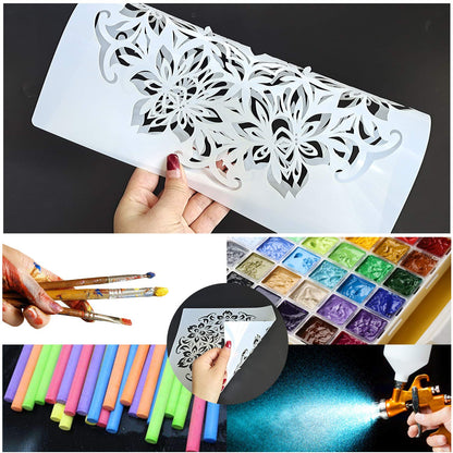 9 Pack (12x12 Inch) Large Reusable Stencil Mandala Stencil Laser Cut Painting Template for Floor Wall Tile Fabric Furniture Stencils Painting