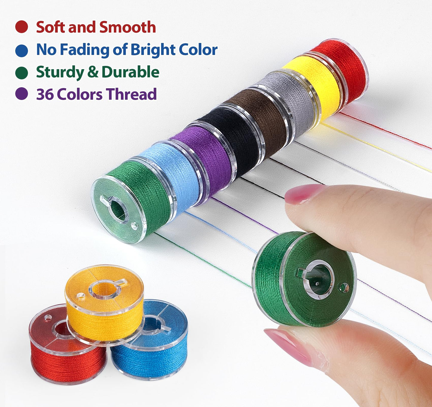 210 Pcs Prewound Bobbin Thread, 36 Colors Sewing Thread, Polyester Thread, SizeA Class15 Bobbin Singer/Brother/Janome/Embroidery Machine