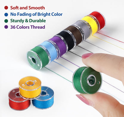 210 Pcs Prewound Bobbin Thread, 36 Colors Sewing Thread, Polyester Thread, SizeA Class15 Bobbin Singer/Brother/Janome/Embroidery Machine