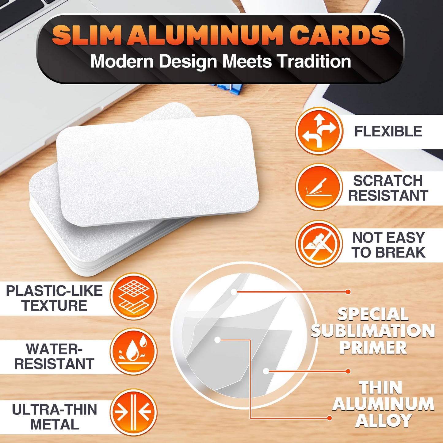 100 Pcs Sublimation Business Card Blanks – Double-Sided Aluminum Alloy Cards, Pearl Color, Thin & Smooth Sublimation Blanks for Printing & Personalization