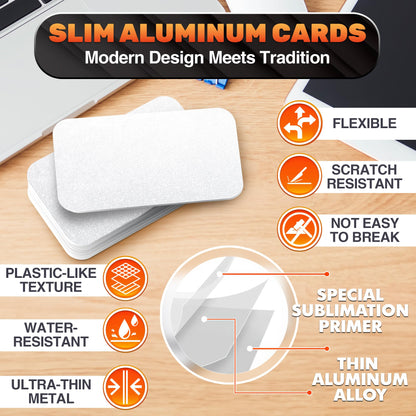 100 Pcs Sublimation Business Card Blanks – Double-Sided Aluminum Alloy Cards, Pearl Color, Thin & Smooth Sublimation Blanks for Printing & Personalization