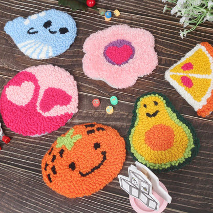 Punch Needle Coaster Kit 21 Pcs Easy Punch Needle Coasters Kits for Adults Beginners 6 Pattern Tufted Rug Pads with Adhesive Felt Yarns Embroidery Hoop Instruction DIY Needle Punch Craft