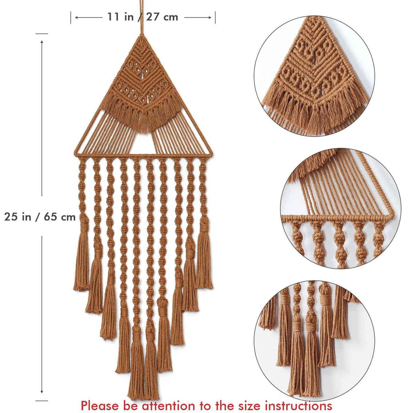 Macrame Woven Wall Hanging Dream Catcher Triangle Tassel Geometric Art Boho Backdrop Bohemian Home Decor Wall Art Beautiful Apartment Dorm Room Door Decoration(Brown)