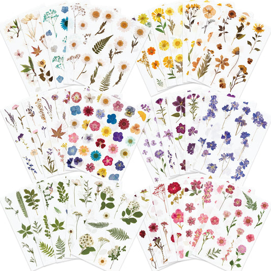 Pressed Flower Themed Stickers (Assorted 486 Pieces, 36 Sheets) Dried Floral Resin Stickers Decals Botanical Journaling Sticker for Scrapbook Supplies Junk Journal Bullet Journal Planner Laptop