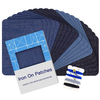 Iron on Patches for Clothes, 20PCS Iron on Patches for Jeans 3" by 4-1/4", 4 Shades of Cotton Denim Clothing Repair and Decoration Kit for DIY Repair, Crafting, Embellishment
