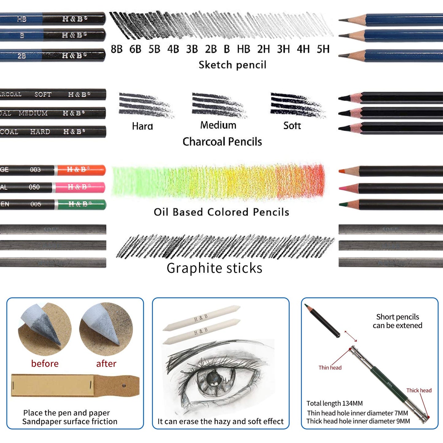 Sketching and Drawing Colored Pencils Set 96-Pieces,Art Supplies Painting Graphite Professional Art Pencils Kit,Gifts for Teens & Adults Drawing Charcoal Tool Set