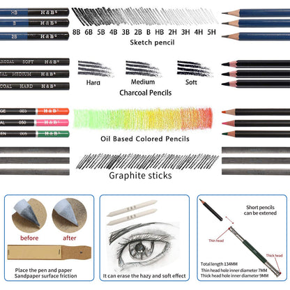 Sketching and Drawing Colored Pencils Set 96-Pieces,Art Supplies Painting Graphite Professional Art Pencils Kit,Gifts for Teens & Adults Drawing Charcoal Tool Set