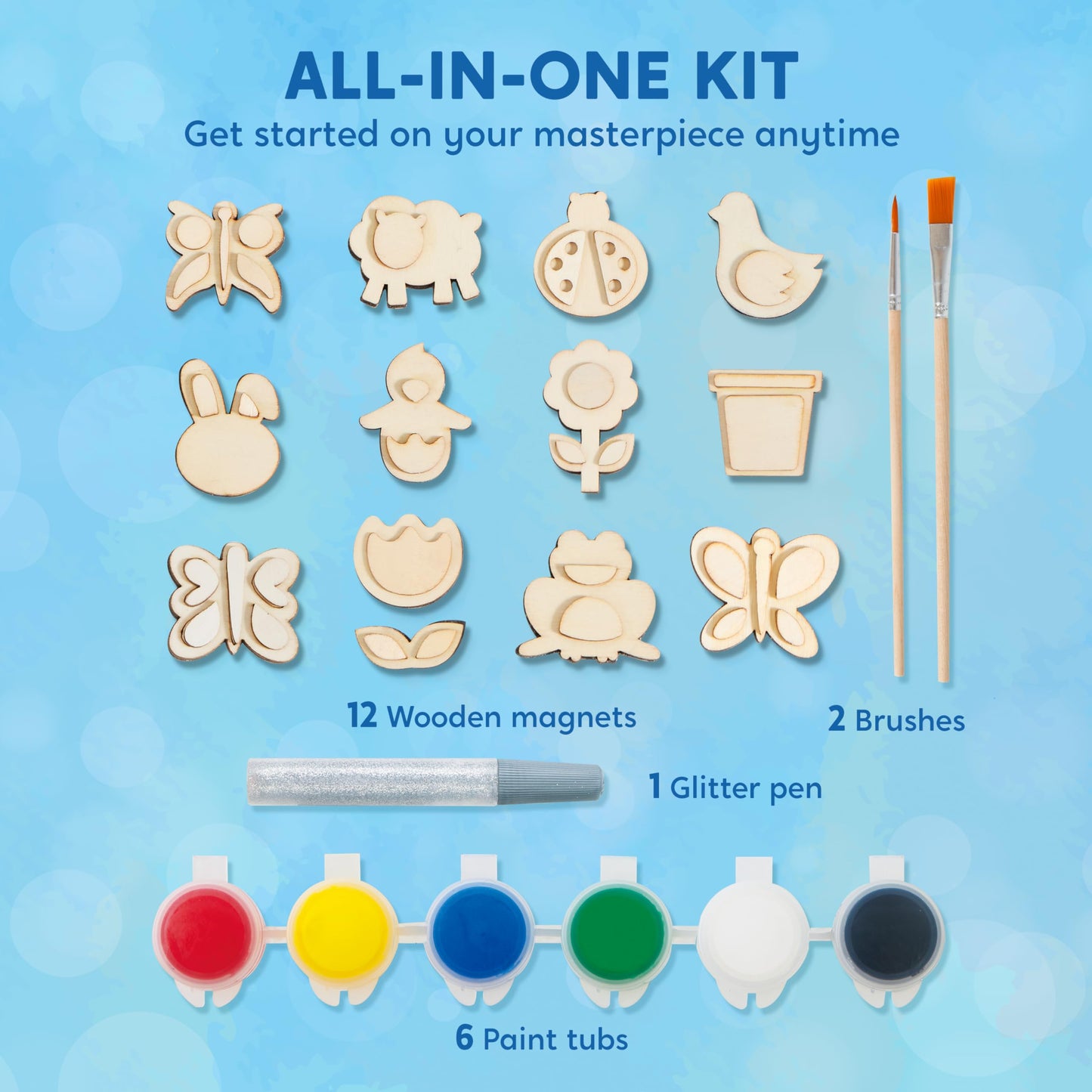 12 Wooden Magnet Creativity Arts & Crafts Painting Kit for Kids, Decorate Your Own Painting Gift for Easter Basket Stuffers, Birthday Parties and Family Crafts, Party Favors for Boys Girls