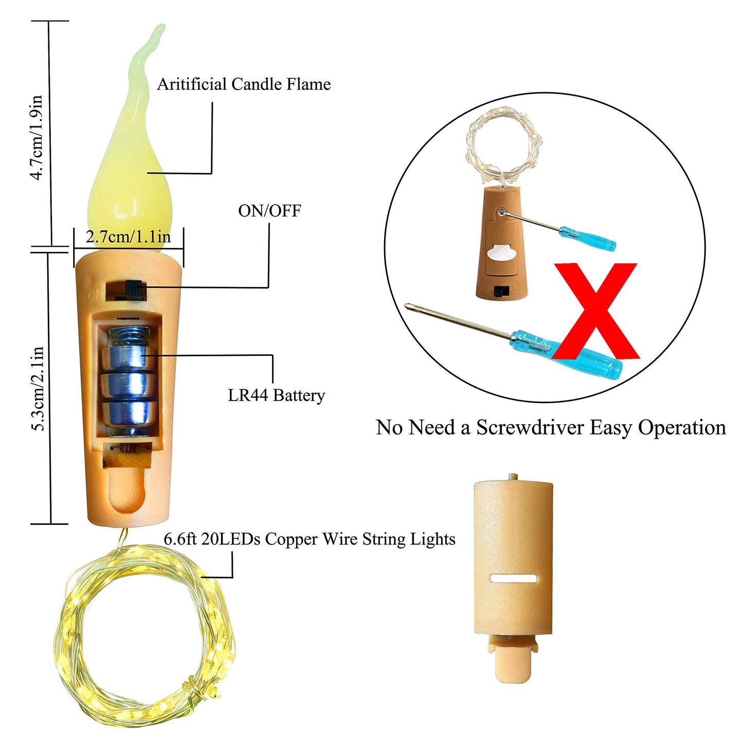 Wine Bottle Lights with Candle Flame, 10 Pack 20 LED Flameless Cork String Light Battery Operated Copper Wire Mini Fairy Starry Lights for Party Wedding Christmas Halloween