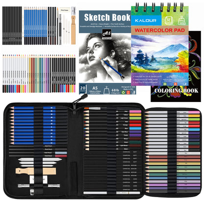 76pc Art Supply Set - Sketching & Drawing Kit with Tutorial Book, Sketchbook & Paper - Pencils, Pastels, Watercolors for Beginner Artists