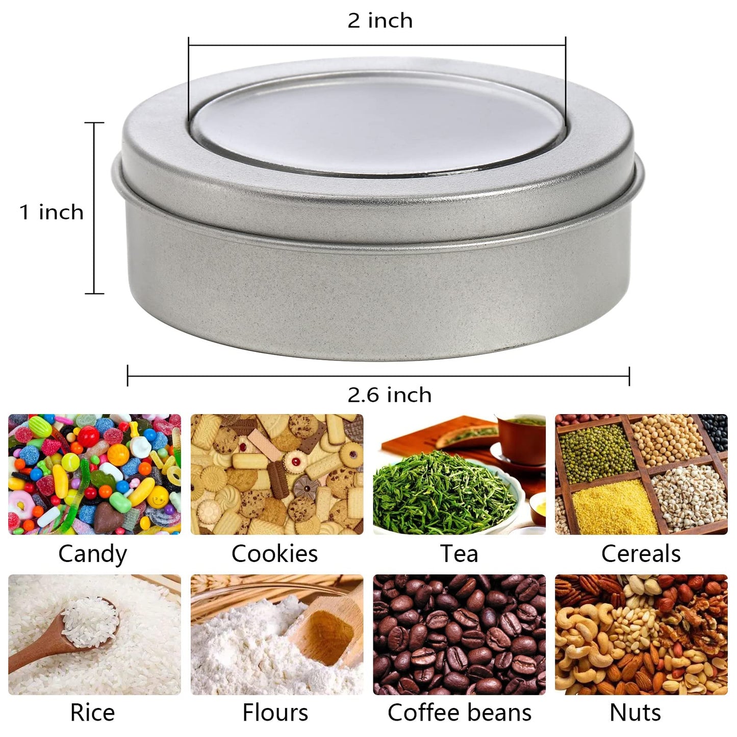 30 Pack 2 Ounce Metal Tin Cans - Round Empty Containers with Clear Top for Candles, Arts & Crafts, Storage in Kitchen & Office Use