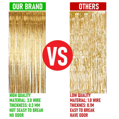 2 Pack Backdrop Curtain, 3FT x 8FT Metallic Tinsel Foil Fringe Curtains Photo Booth Background for Baby Shower Party Birthday Wedding Engagement Bridal Shower (Champagne Gold)