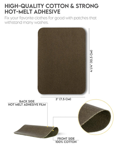 Premium Quality Fabric Iron-on Patches Inside & Outside Strongest Glue 100% Cotton Deep Blue Khaki Gray Brown Repair Decorating Kit 12 Pieces Size 3" by 4-1/4" (7.5 cm x 10.5 cm)