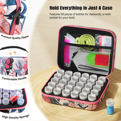 30 Slots Storage Container for Diamond Art Kits for Adults,Portable Bead Storage Boxes for Diamond Painting Accessories and Tools(Pink)