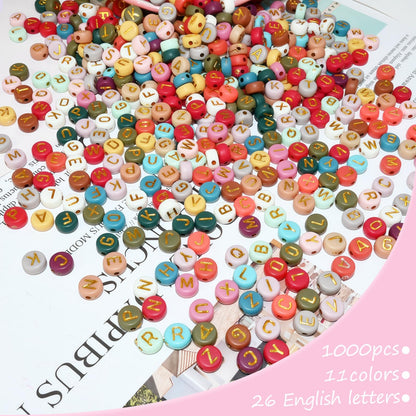 1000pcs 4x7mm Round Letter Beads Colorful Acrylic with Gold Letter Alphabet for Jewelry Making