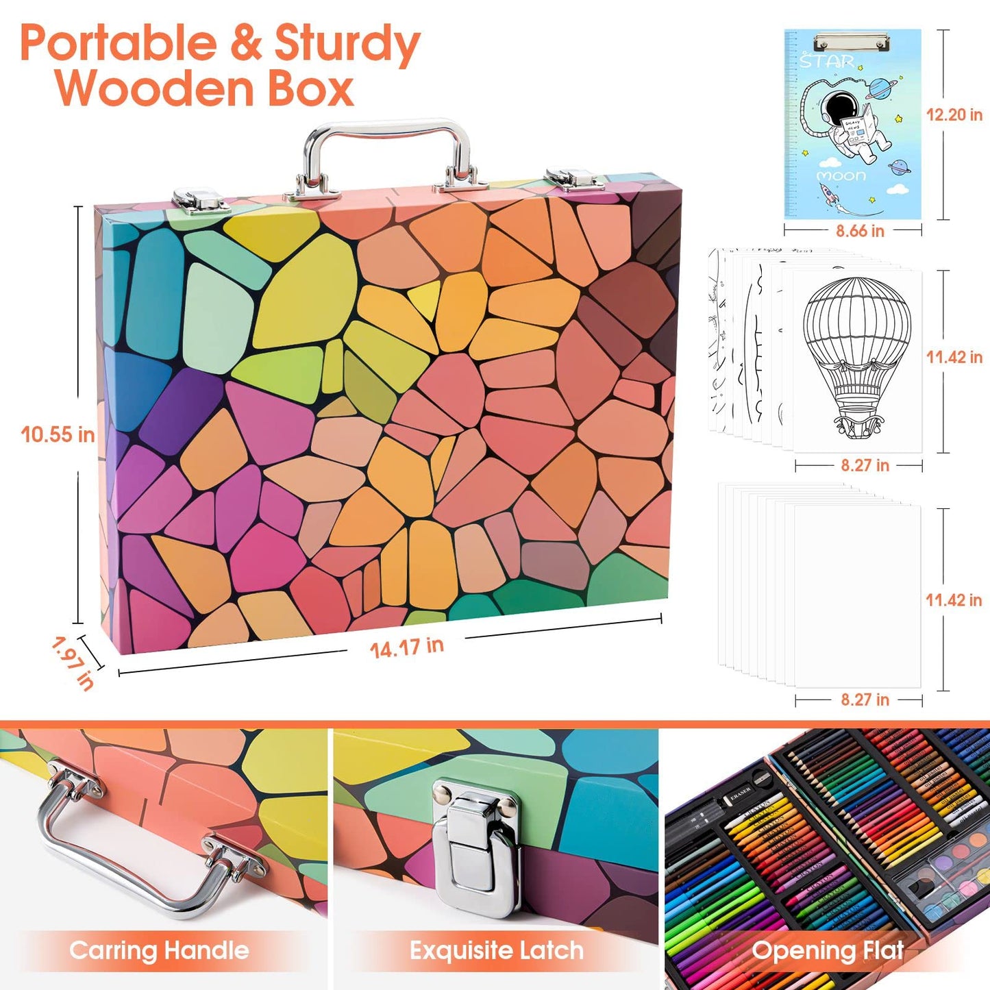 Art Supplies, 180 Piece Drawing Painting Art Kit with Clipboard and Coloring Papers, Gifts Art Set Case with Oil Pastels, Crayons, Colored Pencils, Watercolor Cakes