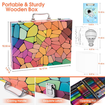 Art Supplies, 180 Piece Drawing Painting Art Kit with Clipboard and Coloring Papers, Gifts Art Set Case with Oil Pastels, Crayons, Colored Pencils, Watercolor Cakes