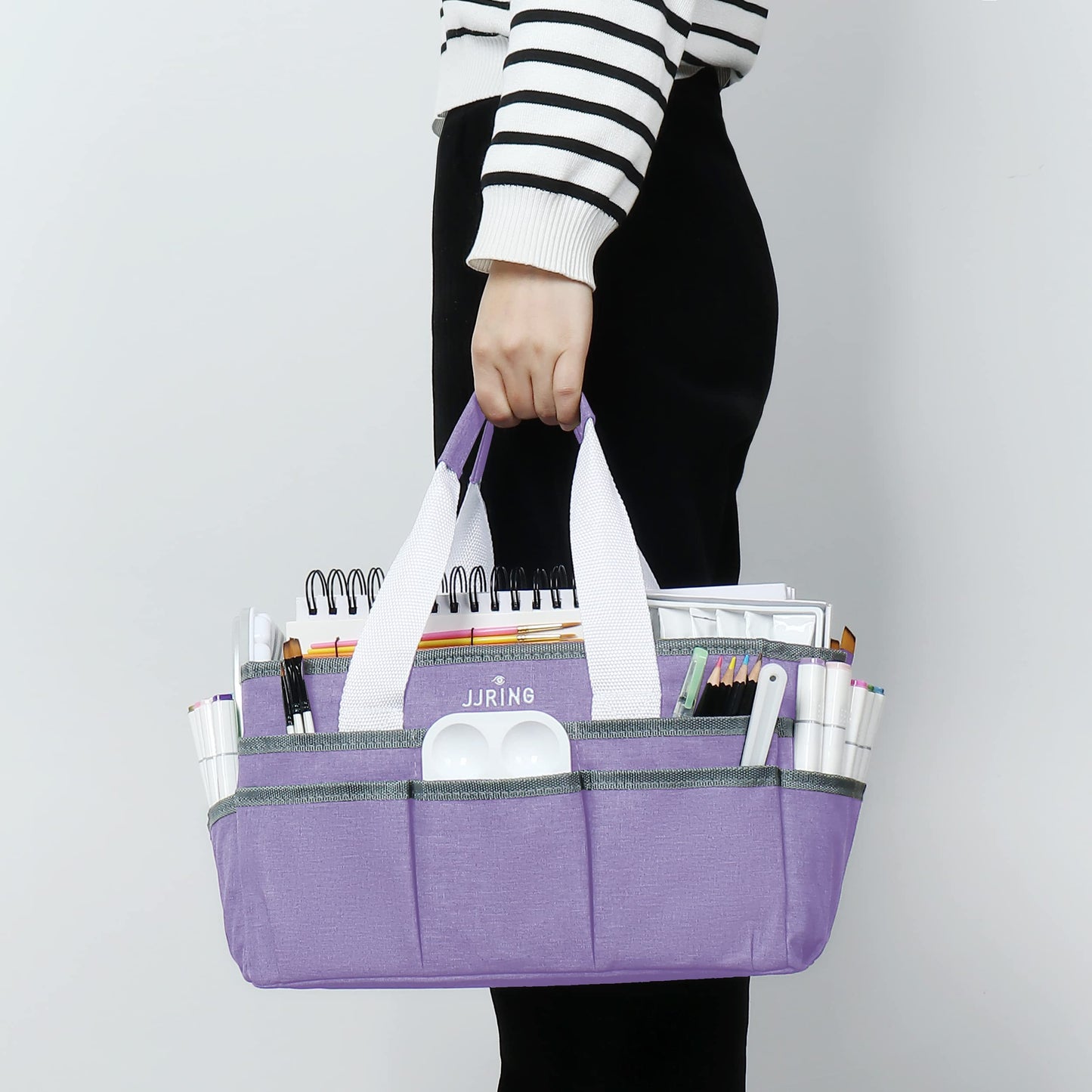 Craft Organizer Tote Bag, Art Storage Caddy with Multiple Pockets, Lilac Sewing Bag for Art, Craft, Scrapbooking, Medical, and Office Supplies Storage